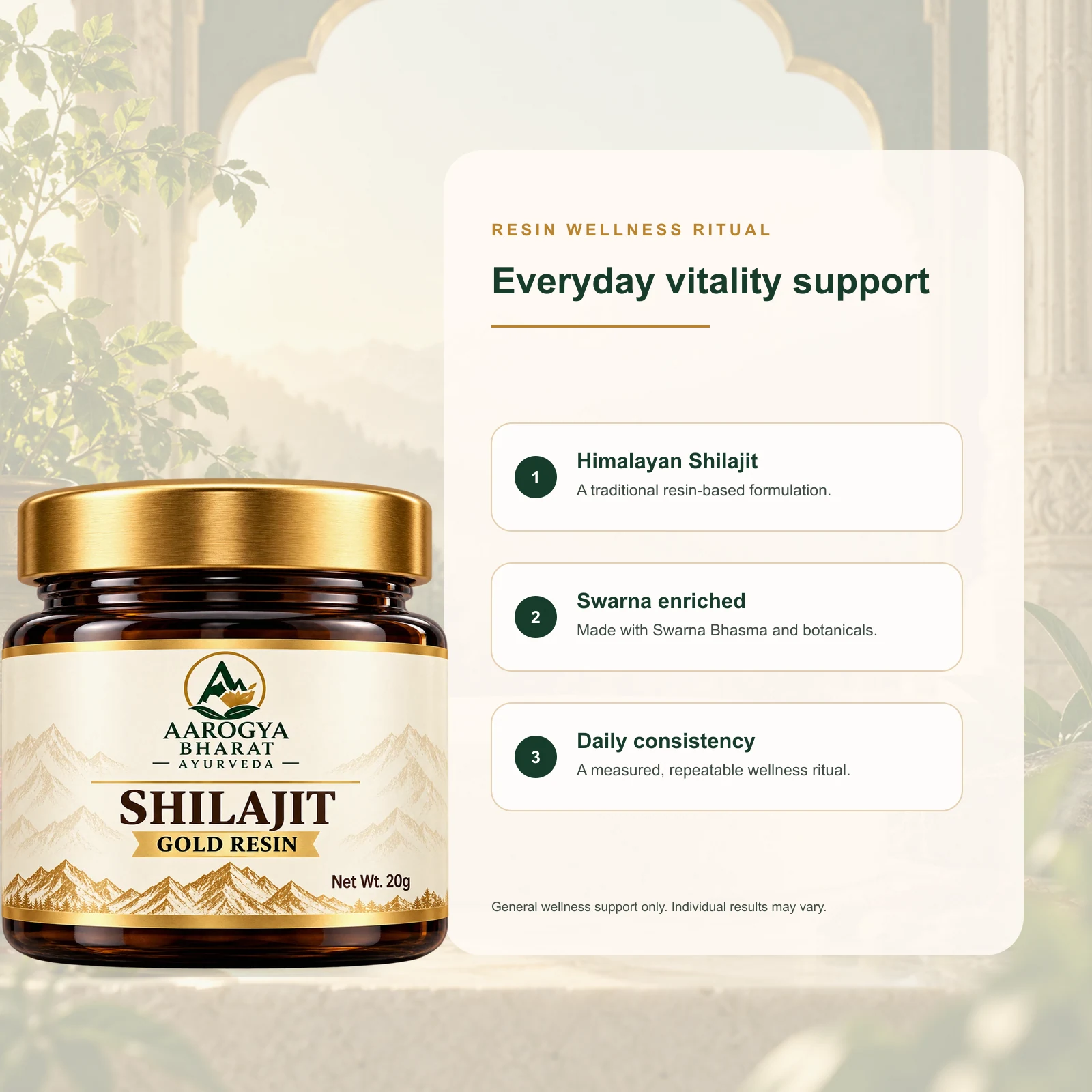 Shilajit Resin Gold — daily wellness support highlights with the correctly scaled jar